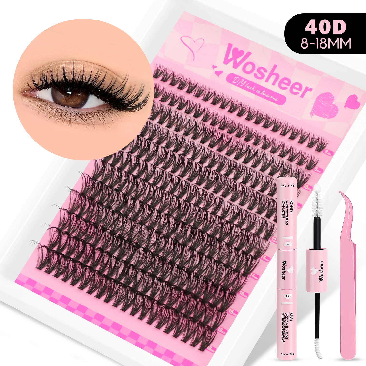 WOSHEER Lashes Cluster Kit Cat Lashes DIY Natural Eyelash Extension Kit Lash Bond & Seal Eyelash Clusters Set Makeup - Image 8