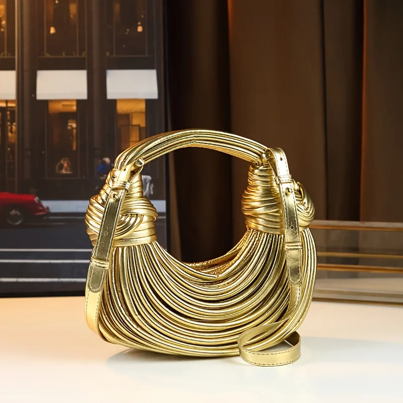 Handbags for Women 2026 New Gold Luxury Designer Brand Handwoven Noodle Bags Rope Knotted Pulled Hobo Silver Evening Clutch Chic - Image 2