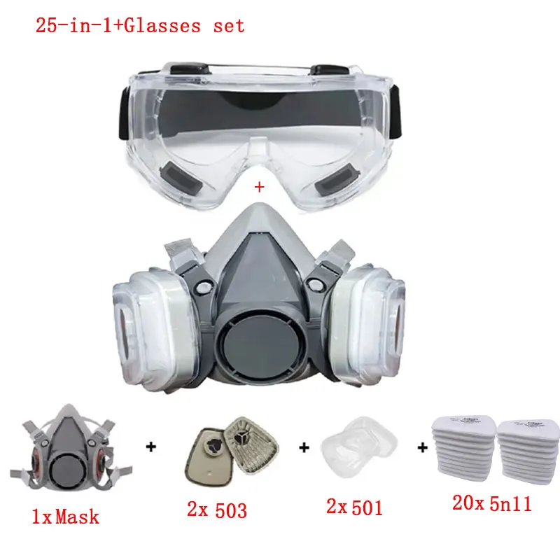 6200 Dust Mask Half Face With 503 5N11 Particle Filters Goggles Set For Industrial Labor Dust Paint Spray Decoration Grinding - Image 8