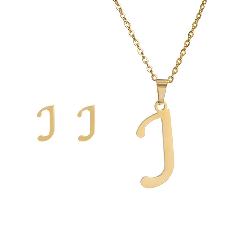 Fashion Stainless Steel Alphabet Initial Necklace 26 English Letter Earrings Necklace For Women Set Personalize Jewelry Gift - Image 20