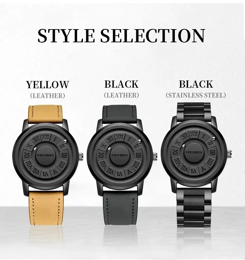 FOXBOX Watch Personalized Fashion Floating Magnetic Pointer Free Ball Bearing Creative Simple Waterproof Quartz Watch for Men - Image 2