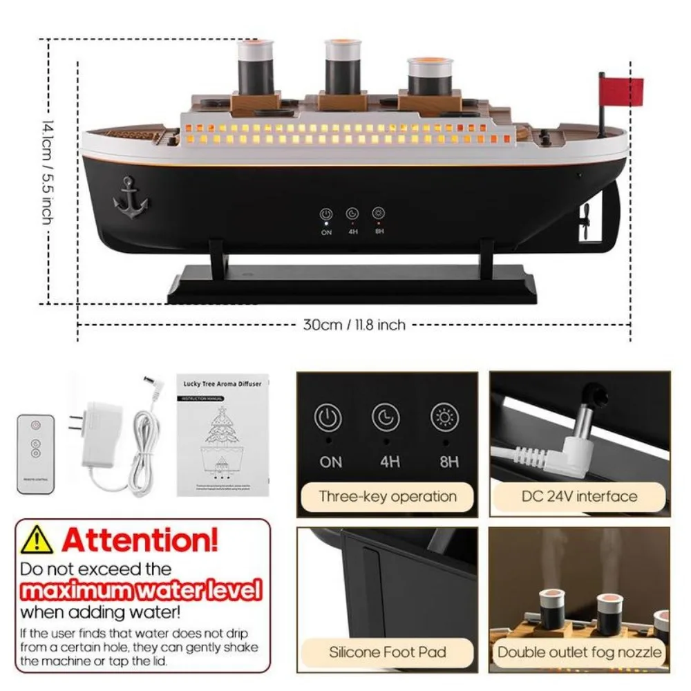 Titanic Ship Model Air Humidifier Remote Control Home 250ml Essential Oil Jellyfish Smoke Ring Spray Aroma Diffuser Humidifiers - Image 6