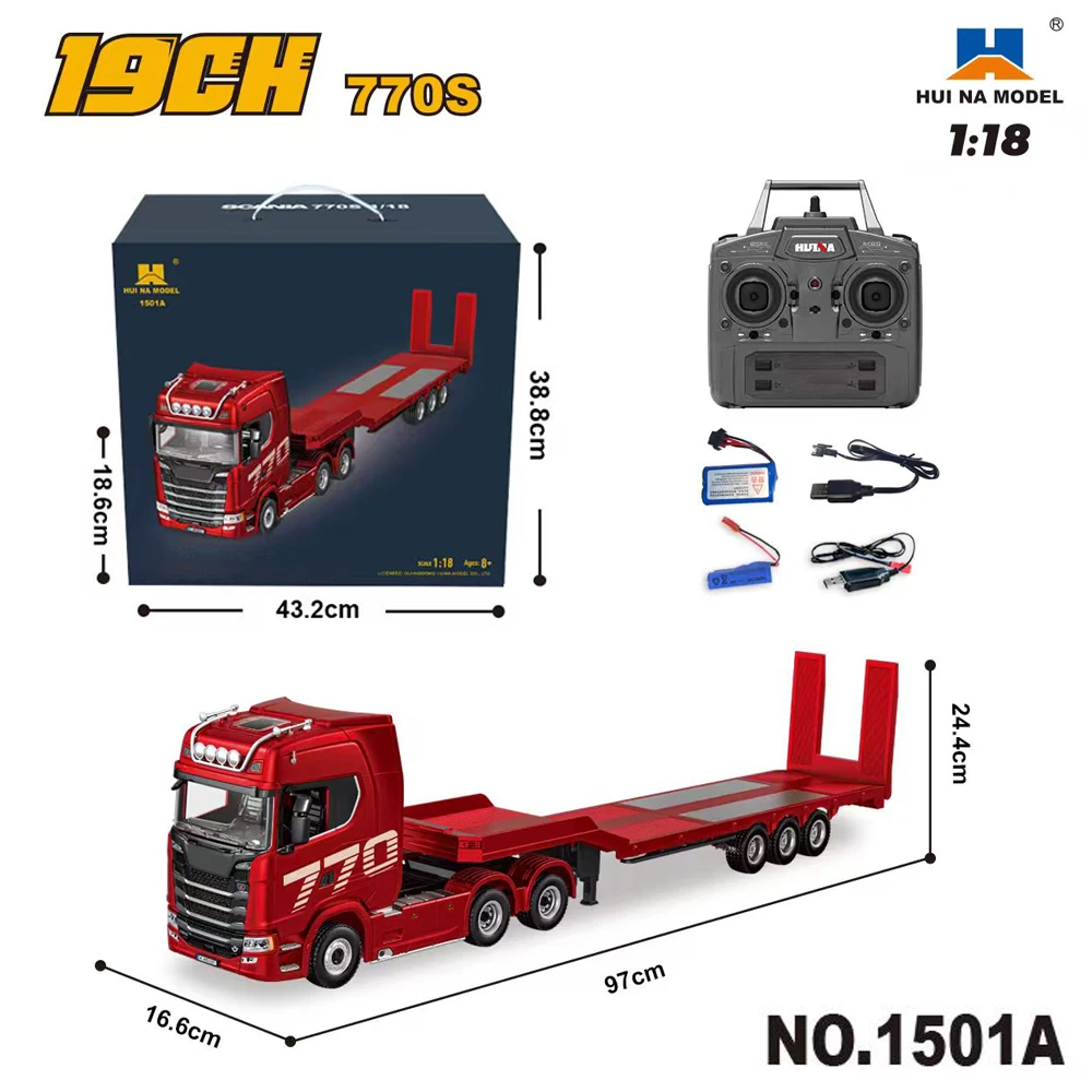 HUINA 1501 770S Alloy Tractor 19CH RC Truck 1/18 2.4G remote control Engineering Trailer Truck with Light and Sound Toys - Image 10