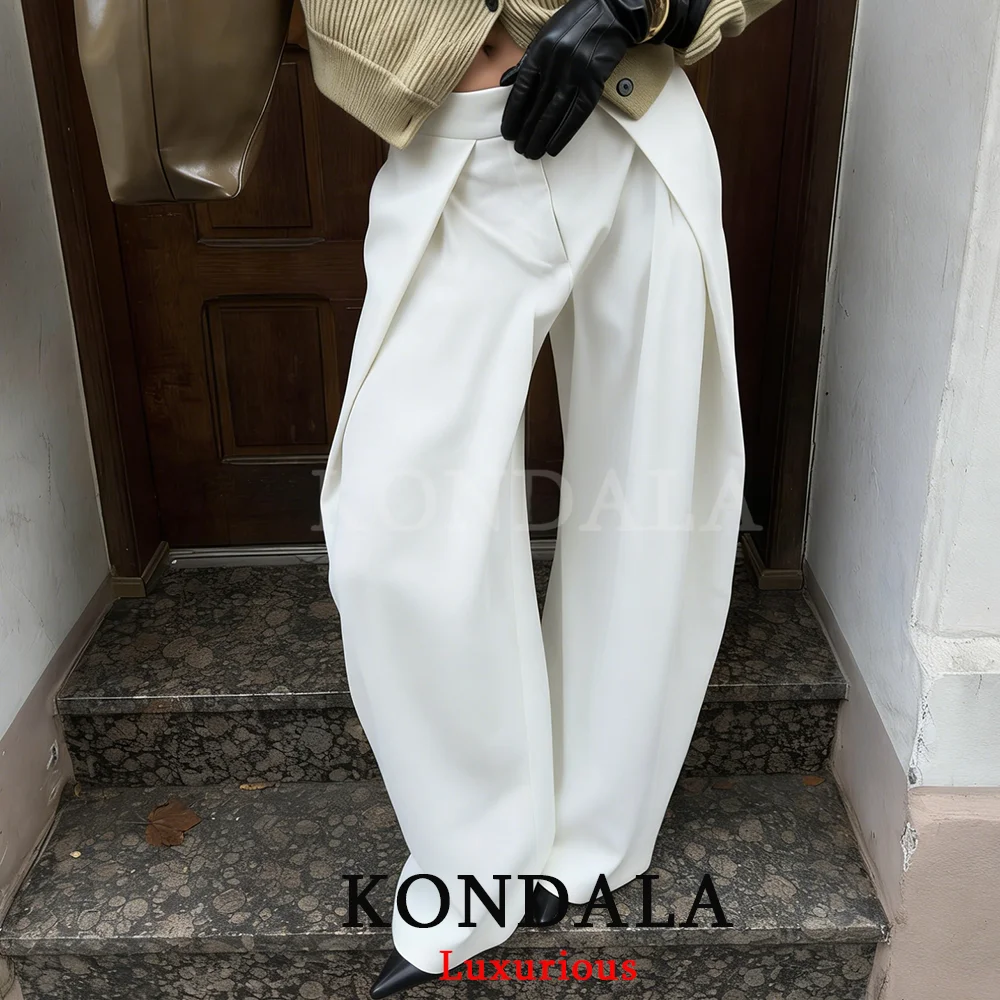 KONDALA Casual Chic Wide Leg Pants Women Office Lady Pockets Pleated Long Trousers Fashion 2026 Spring Summer Streetwear Pants - Image 7