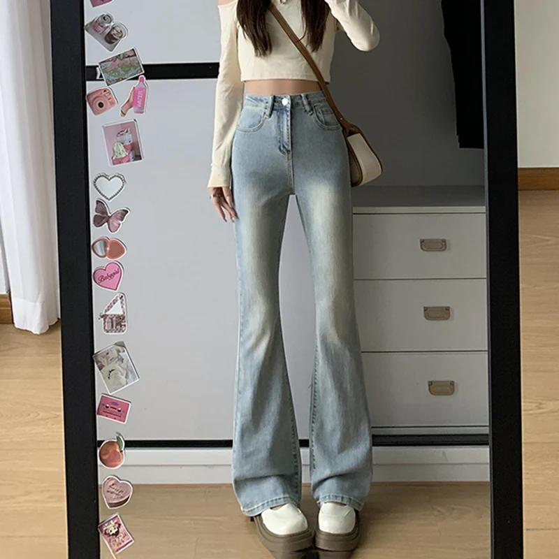 Women Flare Stretch Moustache Jeans Fashion Skinny Bell Bottom High Waist Gray Denim Pants Lady Classic Y2K Punk Long Trousers - Image 9
