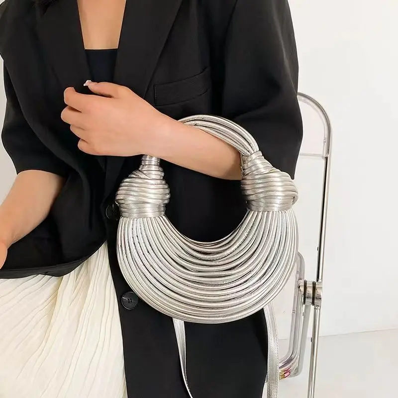 Handbags for Women 2026 New Gold Luxury Designer Brand Handwoven Noodle Bags Rope Knotted Pulled Hobo Silver Evening Clutch Chic - Image 11