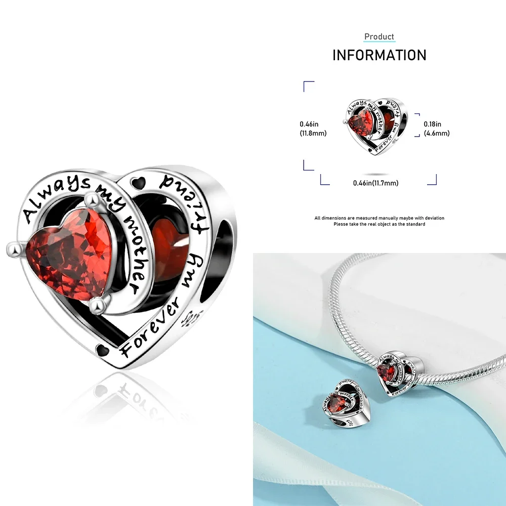 925 Sterling Silver 12 Months Birthstone Heart-shaped Beads Charms Fit Original Bracelet Charm Beads Necklace Diy Female Jewelry - Image 15