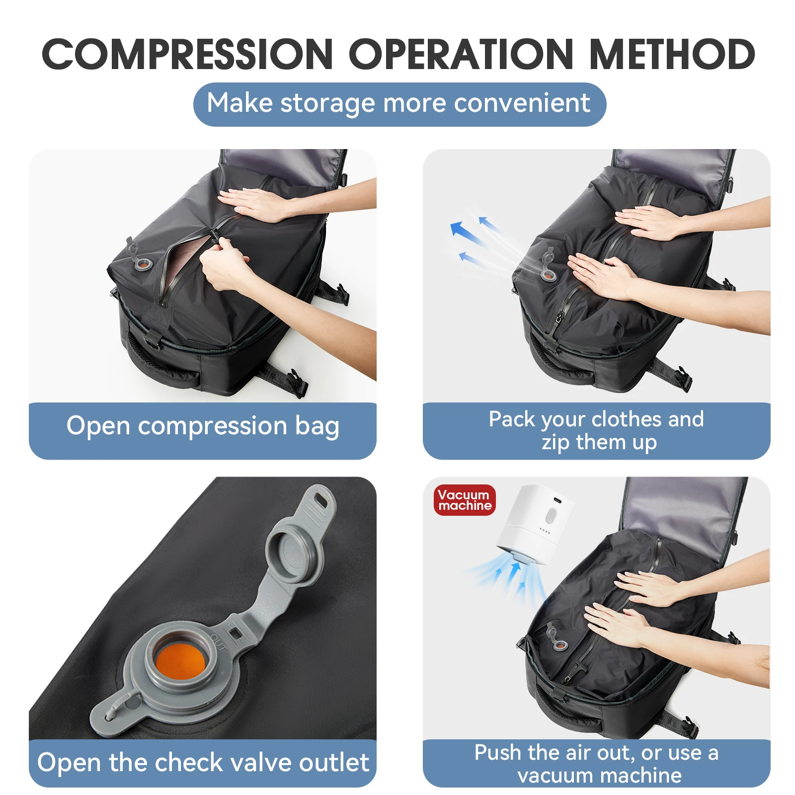 Vacuum Backpack Travel Bag for Men Large Capacity Backpack Business Laptop Backpack Women Men Expandable Backpack School Bag - Image 2