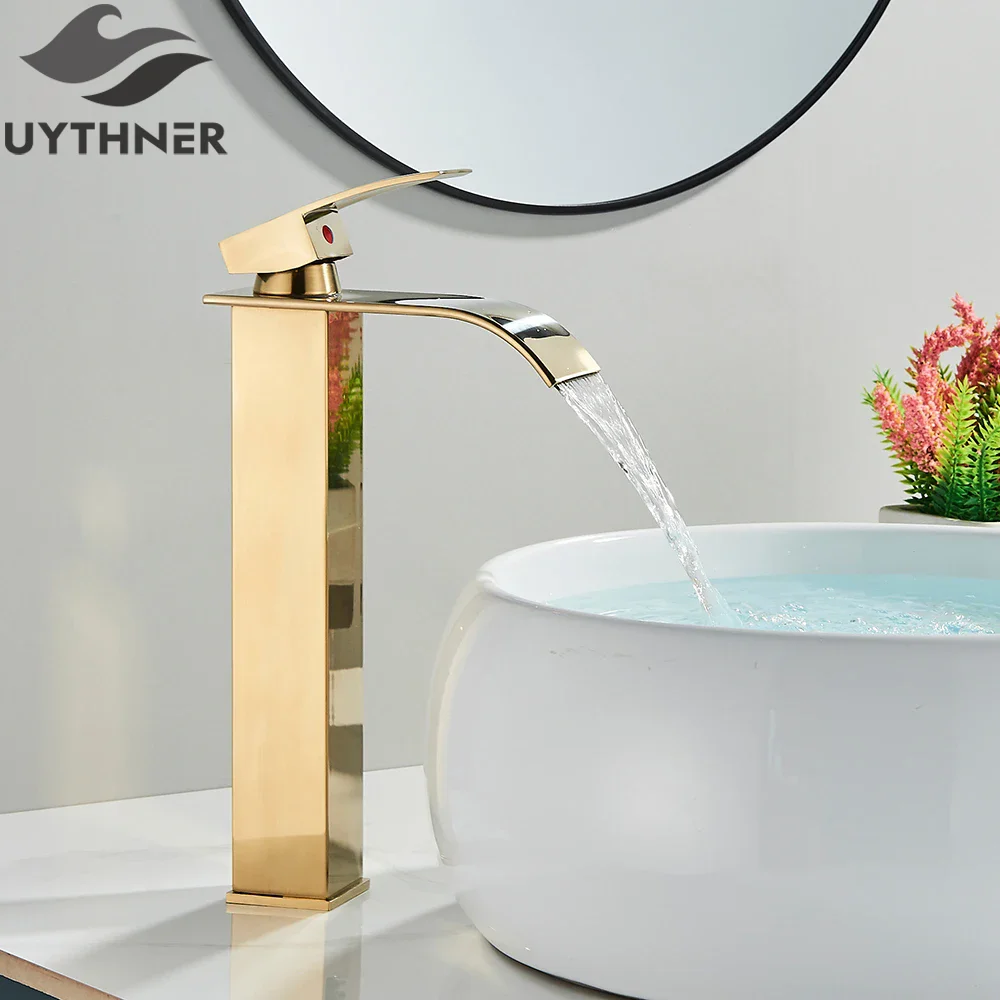 Brushed Golden Basin Faucets Elegant Waterfall Bathroom Sink Faucet Single Lever Hole Deck Mount Brass Mixer Taps - Image 14