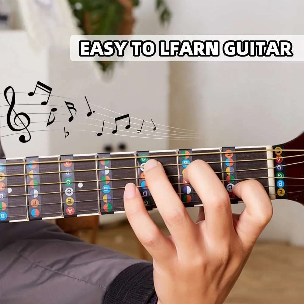Miwayer Guitar Fretboard Notes Map Labels Stickers 6 String Transparent and Black Fingerboard Fret Decals for Guitar Beginner - Image 5