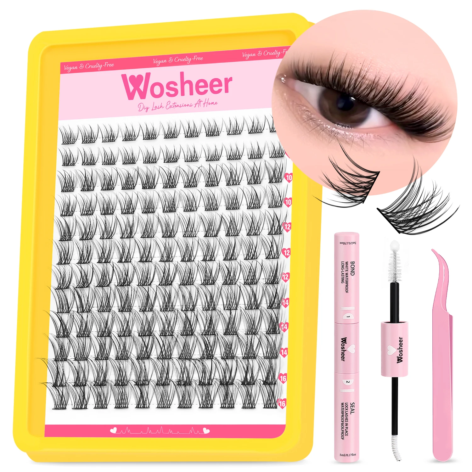 WOSHEER Lashes Cluster Kit Cat Lashes DIY Natural Eyelash Extension Kit Lash Bond & Seal Eyelash Clusters Set Makeup - Image 5