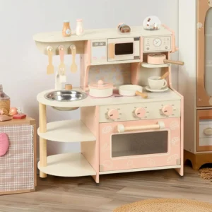 Wooden Play Kitchen Set Pretend Play Kitchen for Kids Stove Oven Microwave Coffee Maker Accessories Birthday Gift for Toddlers