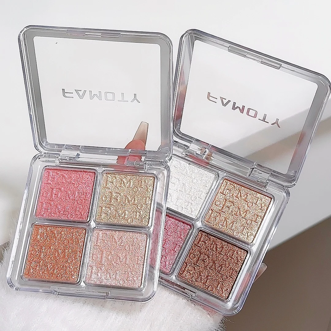 4-Color Face Highlighter Palette, Pearly Glitter Shimmer Smooth Baked Powder, Lasting Sparkling Highlighter Makeup - Image 4