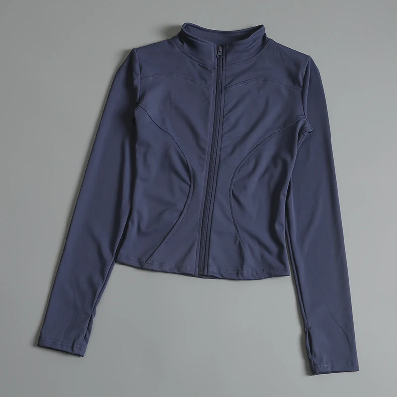 Slim Fit Sports Jacket Stand Collar Zipper Coat Sports Fitness Yoga Clothing Plus Velvet Jacket Slimming Quick-drying Top Suit - Image 5