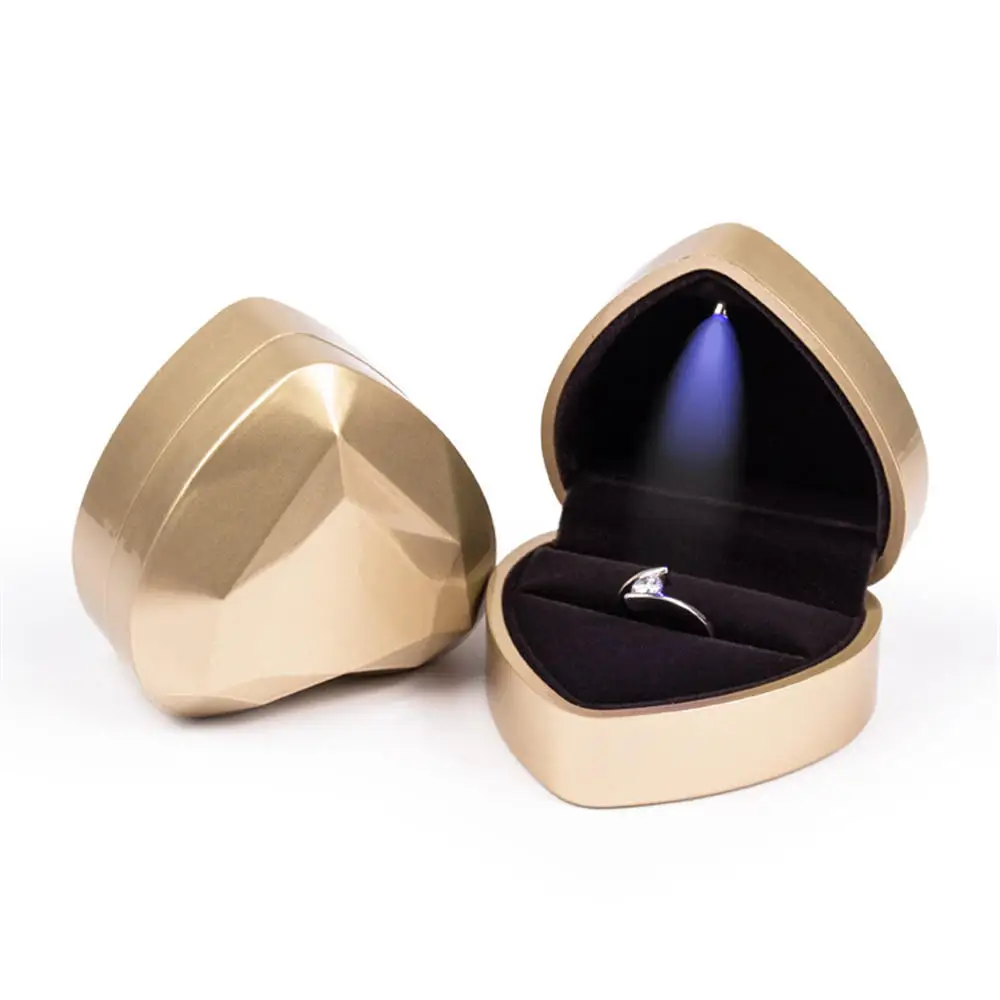 1 Pcs LED Jewelry Ring Box Luxury Velvet Rubber Necklace Pendant Gifts Display With Light For Proposal Engagement Wedding Case - Image 7