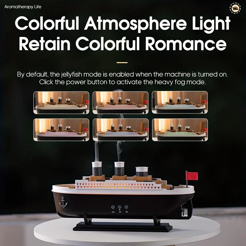 Titanic Ship Model Air Humidifier Remote Control Home 250ml Essential Oil Jellyfish Smoke Ring Spray Aroma Diffuser Humidifiers - Image 3