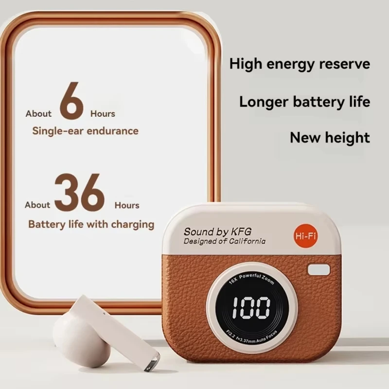 Wireless Bluetooth Earphones, Semi-In-Ear, Retro Camera Creative Design, Power Display, Music Earphones with Long Battery Life - Image 4