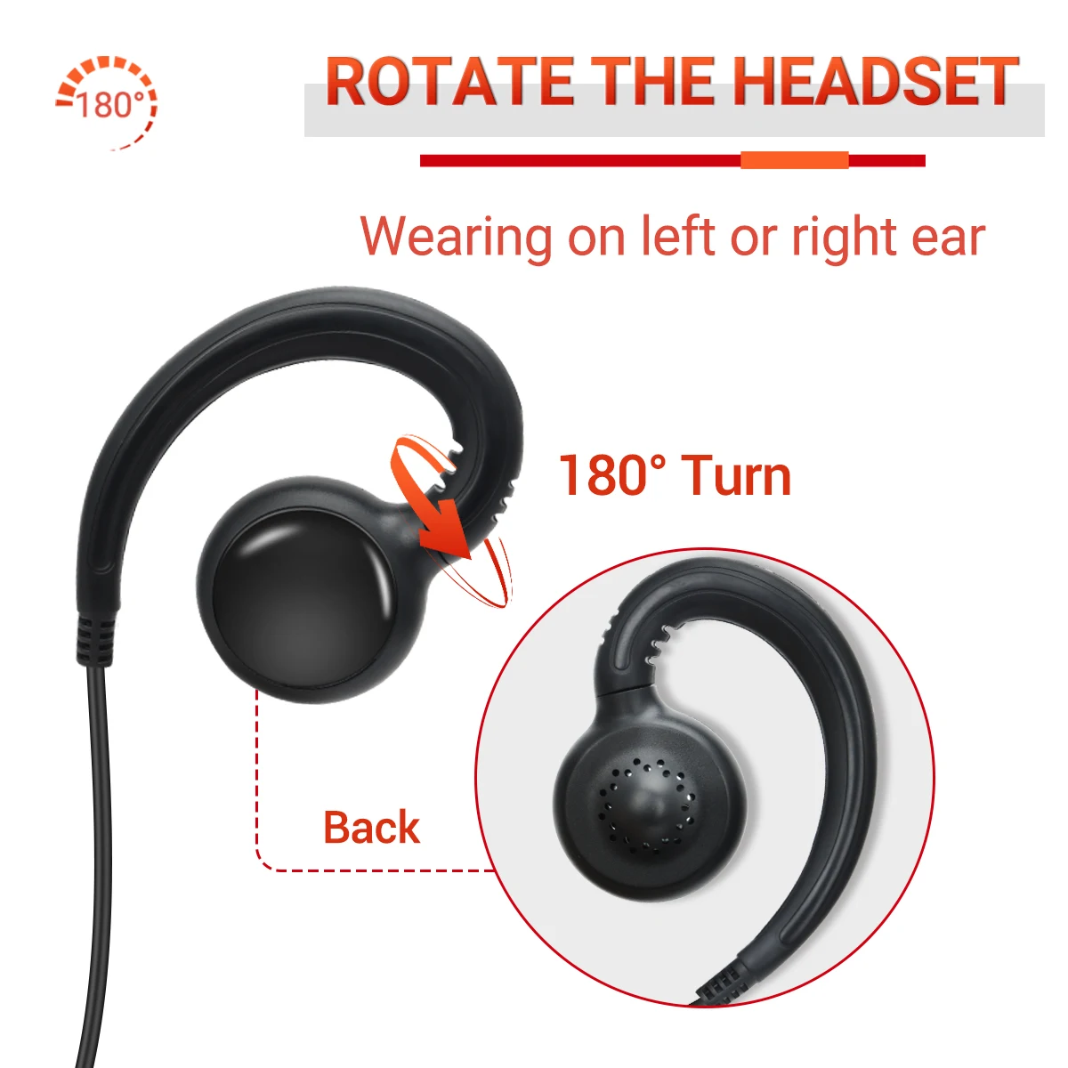 2pcs BAOFENG 2 Pin G-shape Ear Hook Headset Earpiece PTT For Baofeng UV5R UVS9 UV-13 UV-17 UV-21 UV16 PRO PLUS Walkie Talkie - Image 2