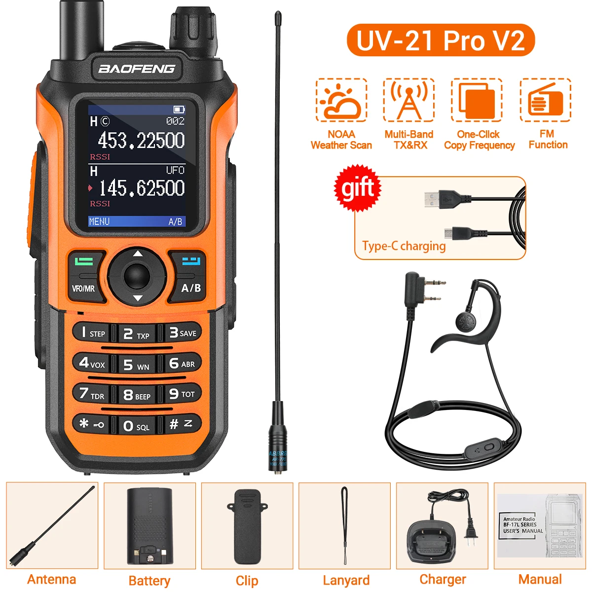 Baofeng UV-21 Pro Walkie Talkie Long Range Air Band Wireless Copy Frequency VHF UHF Type-C Rechargeable Upgrade UV-5R Ham Radio - Image 13