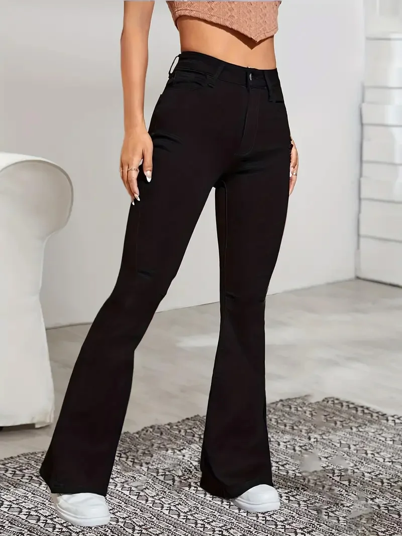 Women Flare Stretch Moustache Jeans Fashion Skinny Bell Bottom High Waist Gray Denim Pants Lady Classic Y2K Punk Long Trousers - Image 7