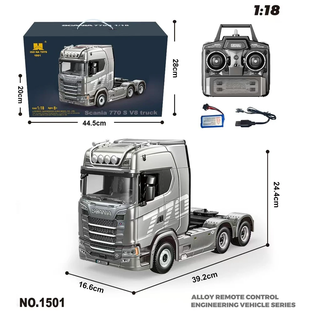 HUINA 1501 770S Alloy Tractor 19CH RC Truck 1/18 2.4G remote control Engineering Trailer Truck with Light and Sound Toys - Image 12