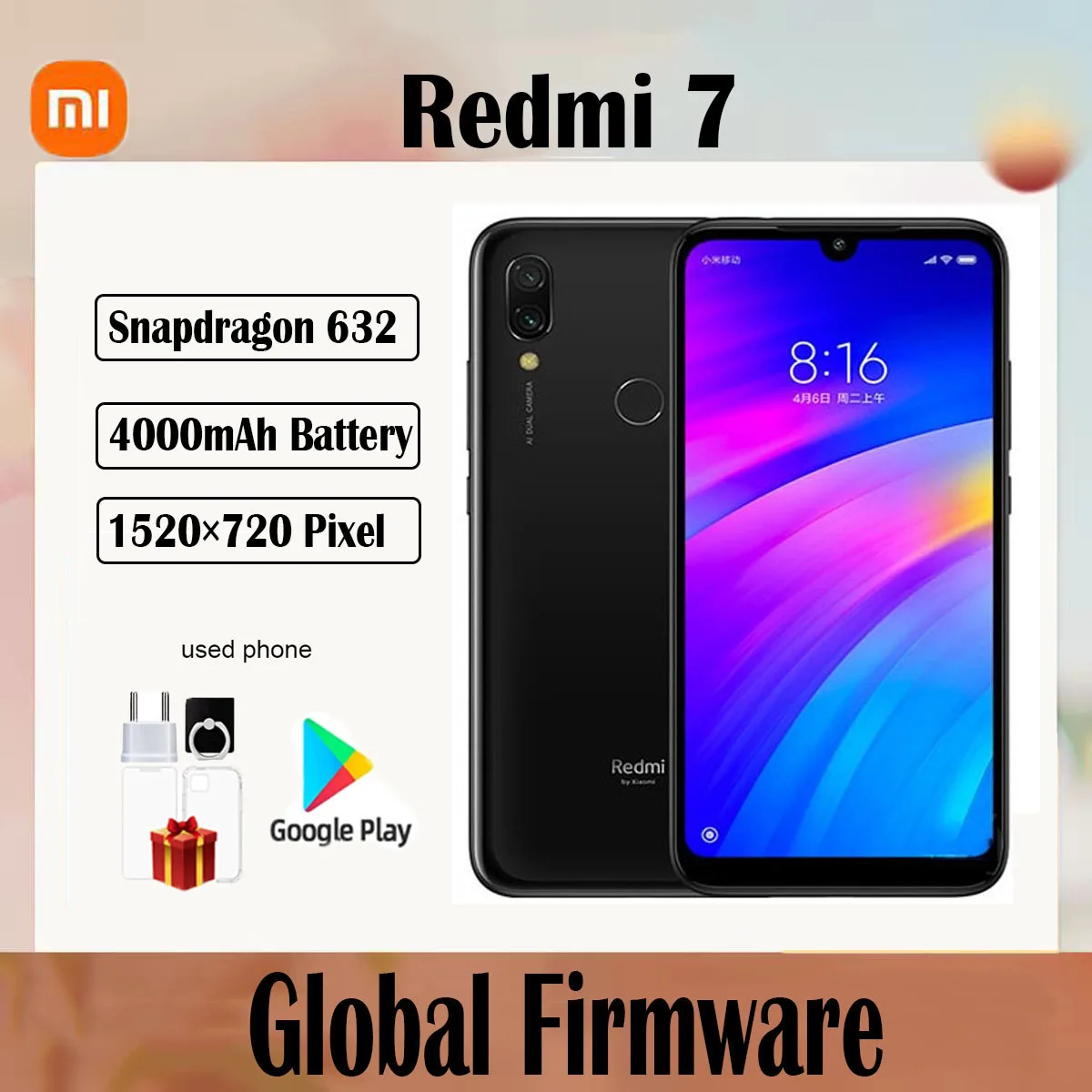Global firmware Xiaomi Redmi 7 smartphone Dual Camera Dual SIM Solt Cellphone Android used phone