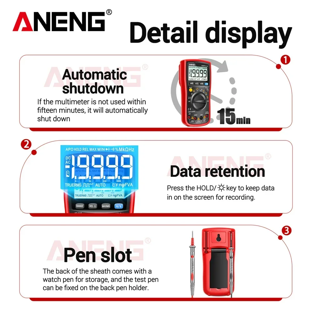 ANENG AN870 Smart Multimeter Digital Profesional 19999 Counts AC Voltage Tester Current NCV Capacitance Resistance Ohm Test Tool - Image 5
