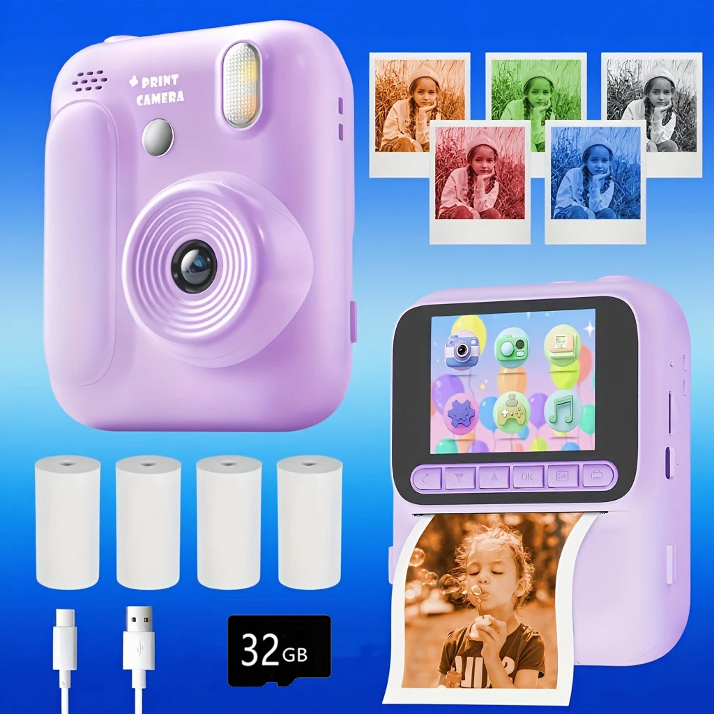 Color Printing Camera Kids Instant Camera 32GB 1080P Thermal Print Digital Camera Print Photo Video Games Music Children Gift - Image 25
