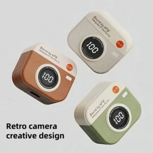 Wireless Bluetooth Earphones, Semi-In-Ear, Retro Camera Creative Design, Power Display, Music Earphones with Long Battery Life