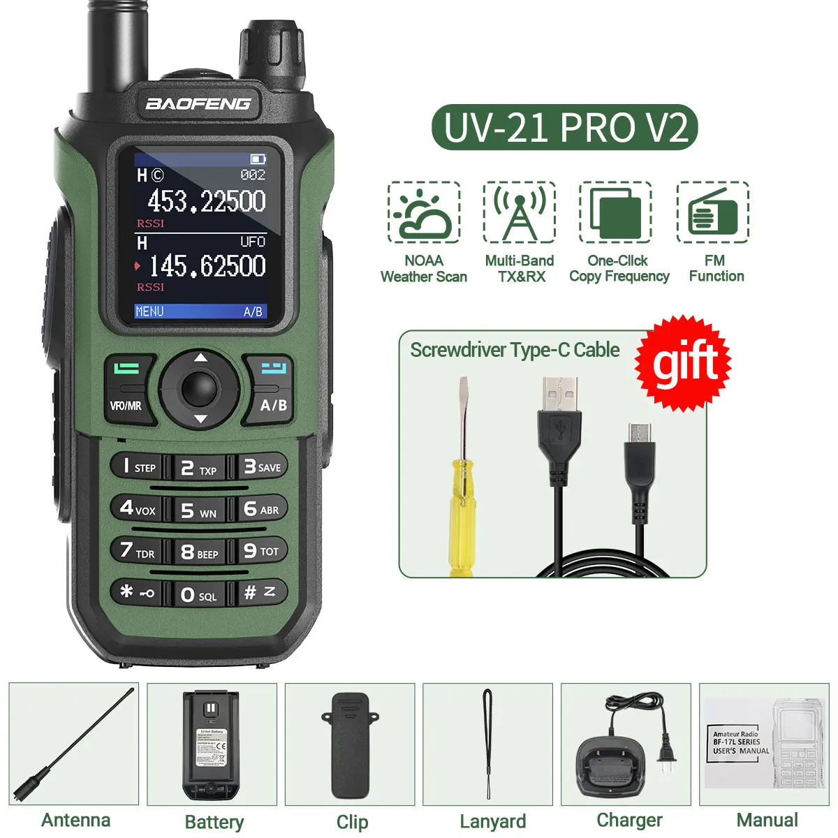 Baofeng UV-21 Pro Walkie Talkie Long Range Air Band Wireless Copy Frequency VHF UHF Type-C Rechargeable Upgrade UV-5R Ham Radio - Image 9