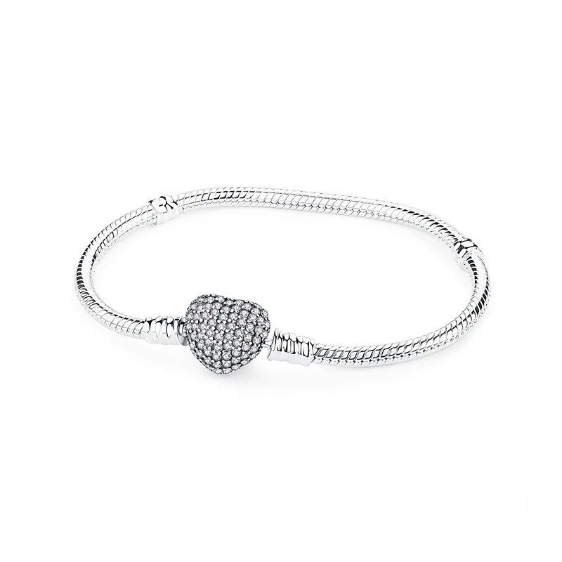 Original 925 Sterling Silver Bracelets Bangles Love Heart Clip Charms Beads Snake Chains For Women Rose Gold DIY Luxury Jewelry - Image 29