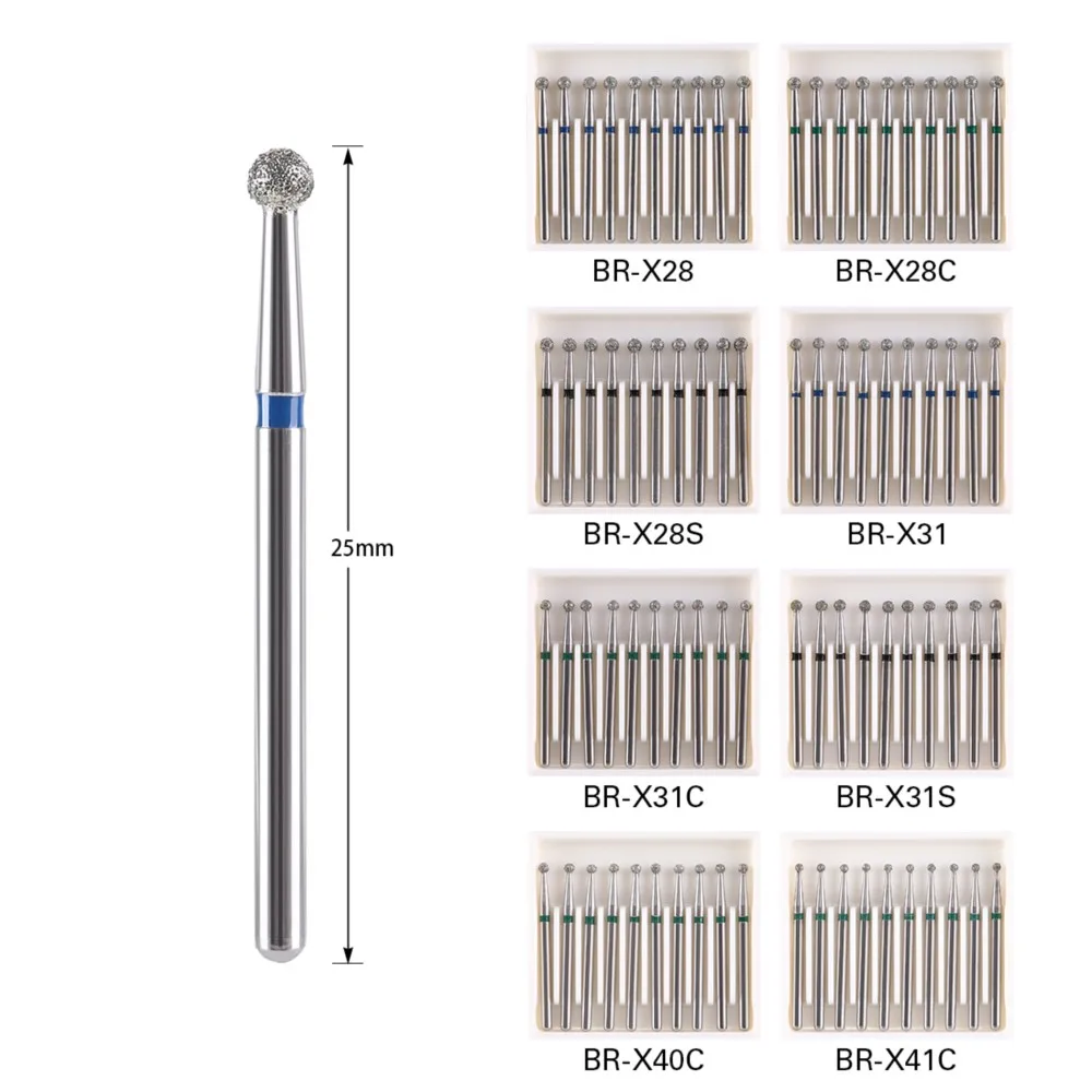 10pcs/Pack AZDENT Dental Diamond Burs Drill Ball Round Type 25mm FG 1.6mm For High Speed Handpiece 450000r/Min - Image 2