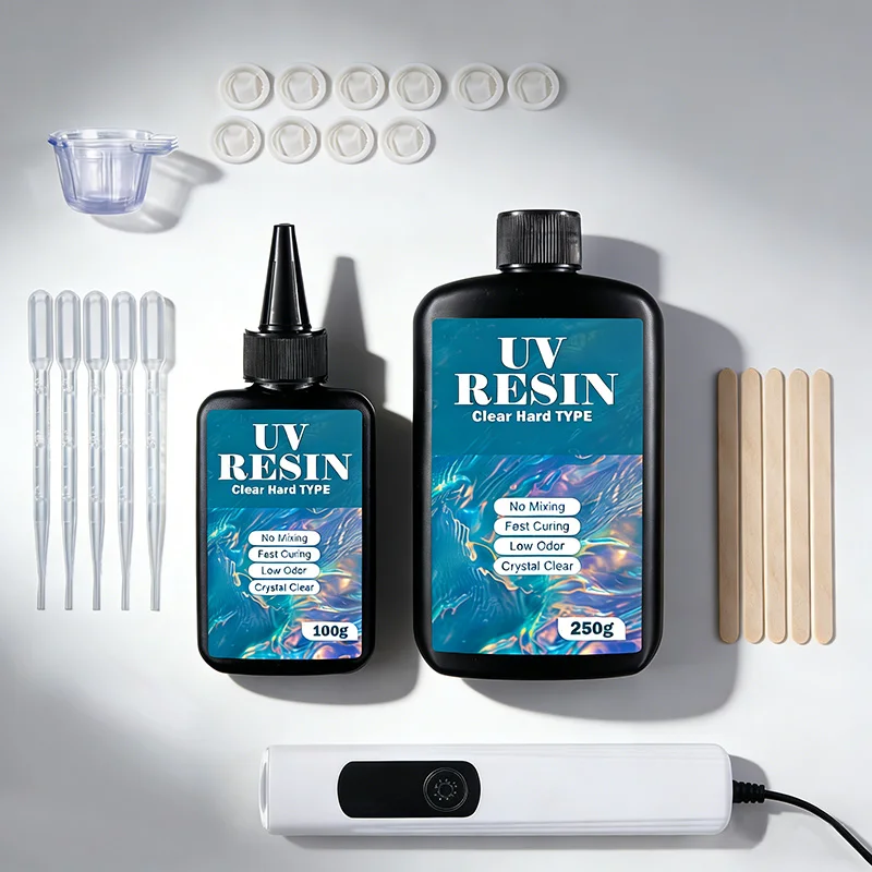 UV Resin Kit with Light Upgraded Hard Type Crystal Clear Ultraviolet Curing UV Resin for Craft DIY Jewelry Making Molds Casting - Image 5