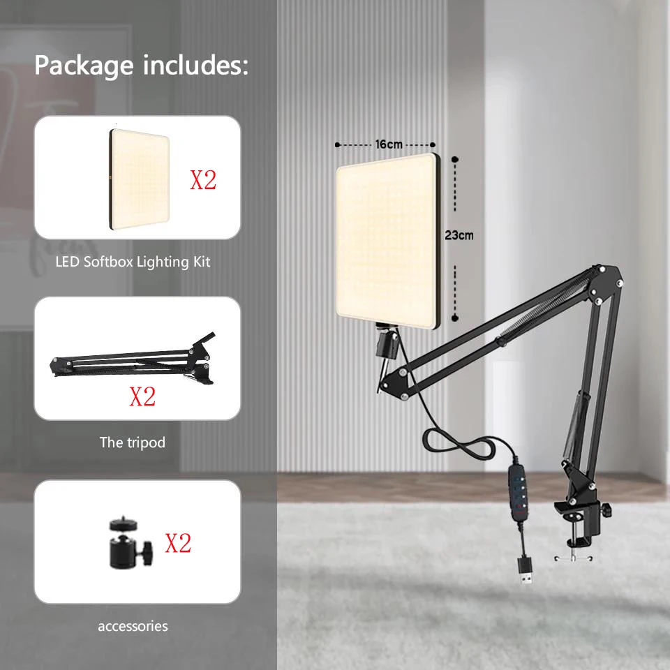 LED Photography Light Selfie Lights Conference Lighting Photo Studio Lamp With Scissor Arm Stand For Zoom YouTube Live Streaming - Image 7