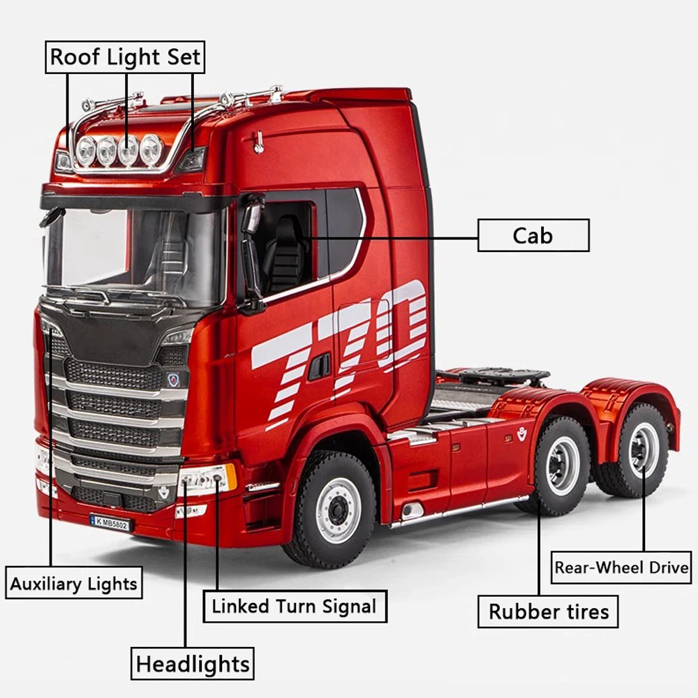 HUINA 1501 770S Alloy Tractor 19CH RC Truck 1/18 2.4G remote control Engineering Trailer Truck with Light and Sound Toys - Image 3