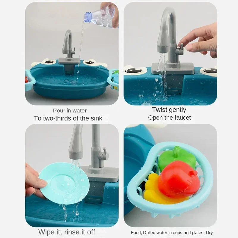 Children's Play Kitchen Toys Water Pretend Play House Kids Can Drain Wash Basin Sink Kids Kitchen Set Toy for Boys Girls Gifts - Image 4