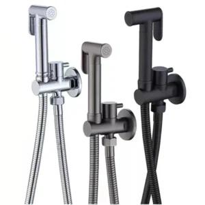 Wall Mounted Toilet Shower Bidet Spray Gun Faucet Set with Spring PVC SS Hose Chrome/Black/Grey Metal Brass for Bathroom