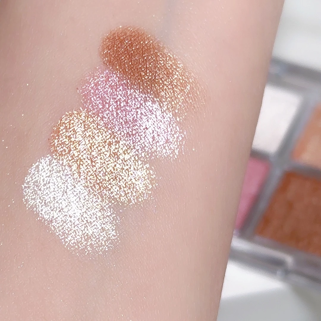 4-Color Face Highlighter Palette, Pearly Glitter Shimmer Smooth Baked Powder, Lasting Sparkling Highlighter Makeup - Image 5