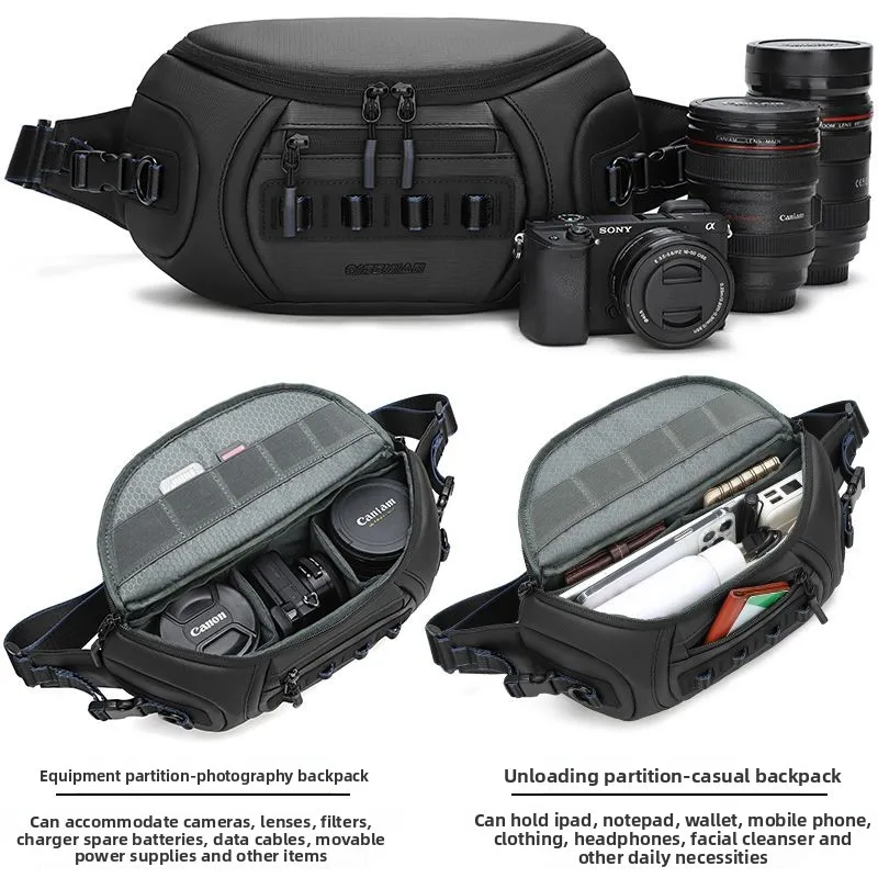 Unisex DSLR Camera bag for Canon/Fujifilm, Water-Resistant Oxford Protective Bag Carries 1 Camera 2 Lenses with Strap - Image 5