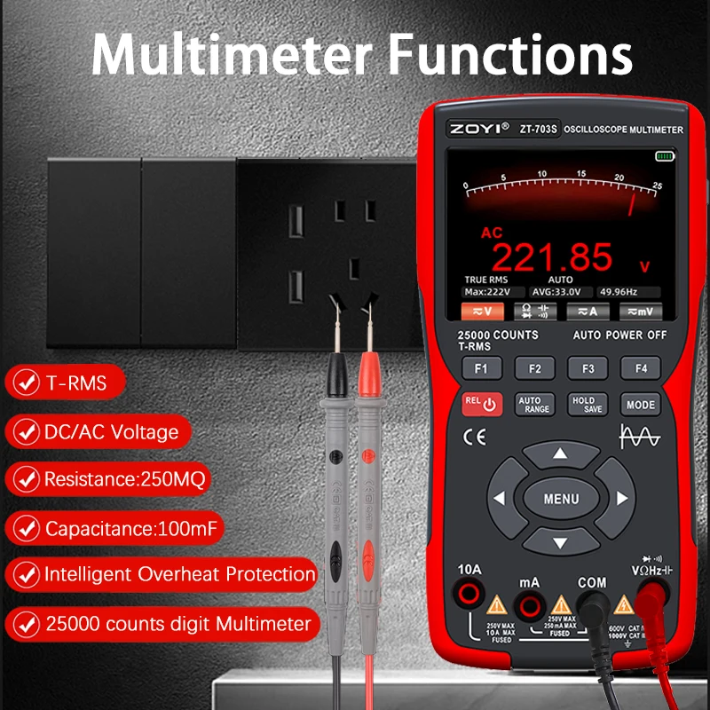 ZT-703S 3 in 1 Handheld Oscilloscope Automotive Dual Channel 50MHz with Digital Multimeter and Signal Generator Tester - Image 6