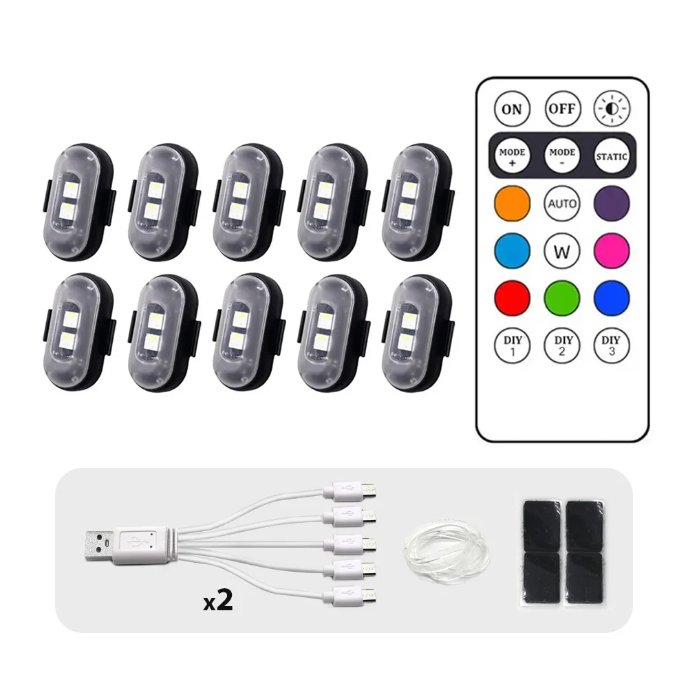 Wireless Remote LED Strobe Light Car Motorcycle Bike Warning Decor Lamp USB Rechargeable Aircraft Indicator 8 Colors Car Lights - Image 9