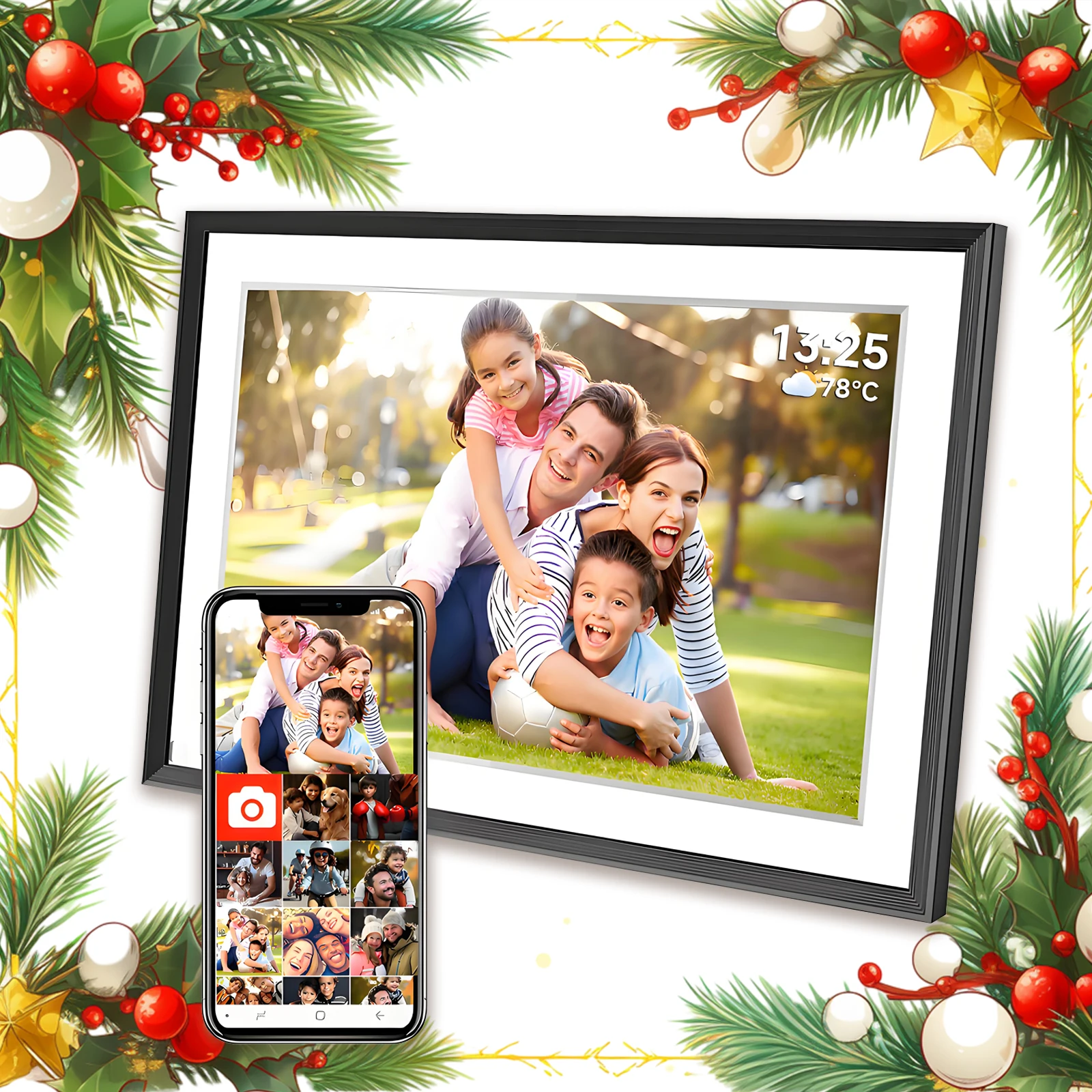 Christmas Gift Frameo 10.1 Inch WiFi Digital Picture Frame,1280 * 800IPS HD Cloud Smart Digital Photo Frame,32GB Storage,