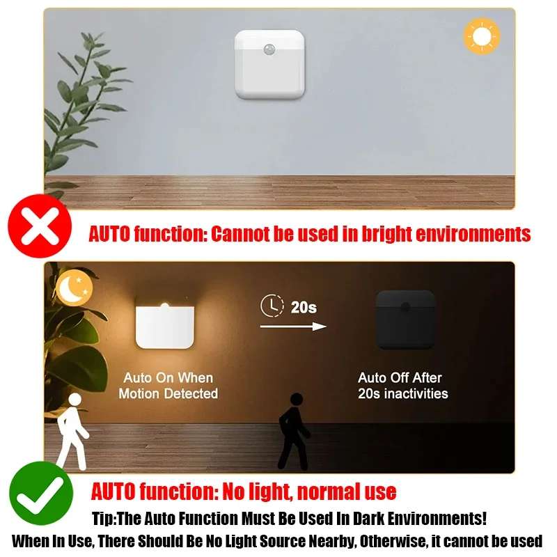 PIR Motion Sensor LED Night Light USB Rechargeable Withswitch Night Lamp for Bedroom Kitchen Cabinet Light Wireless Closet Light - Image 5