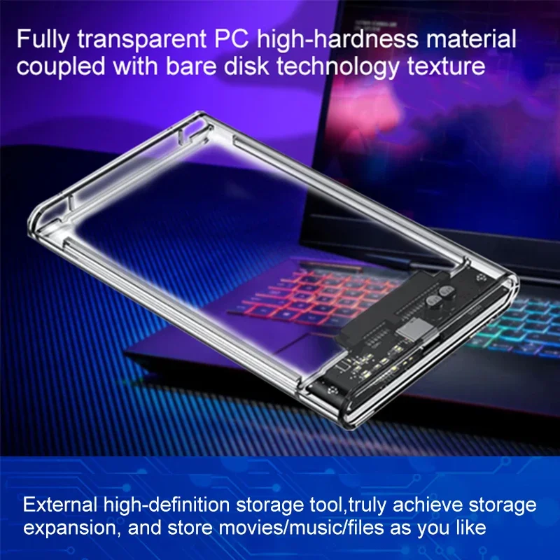 3.0/3.1 HDD Enclosure 2.5inch SATA SSD Hard Drive Case with 5Gbps Transfer Speed and Transparent Design Mobile External Housing - Image 3