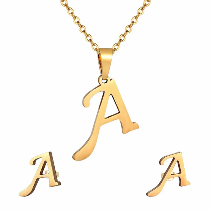 Fashion Stainless Steel Alphabet Initial Necklace 26 English Letter Earrings Necklace For Women Set Personalize Jewelry Gift - Image 6