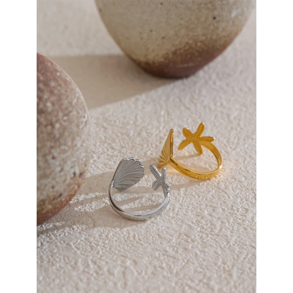 Yhpup Ocean Style Stainless Steel Metal Shell Starfish Adjustable Summer Ring for Women Beach Charm Finger Jewelry High Quality - Image 3