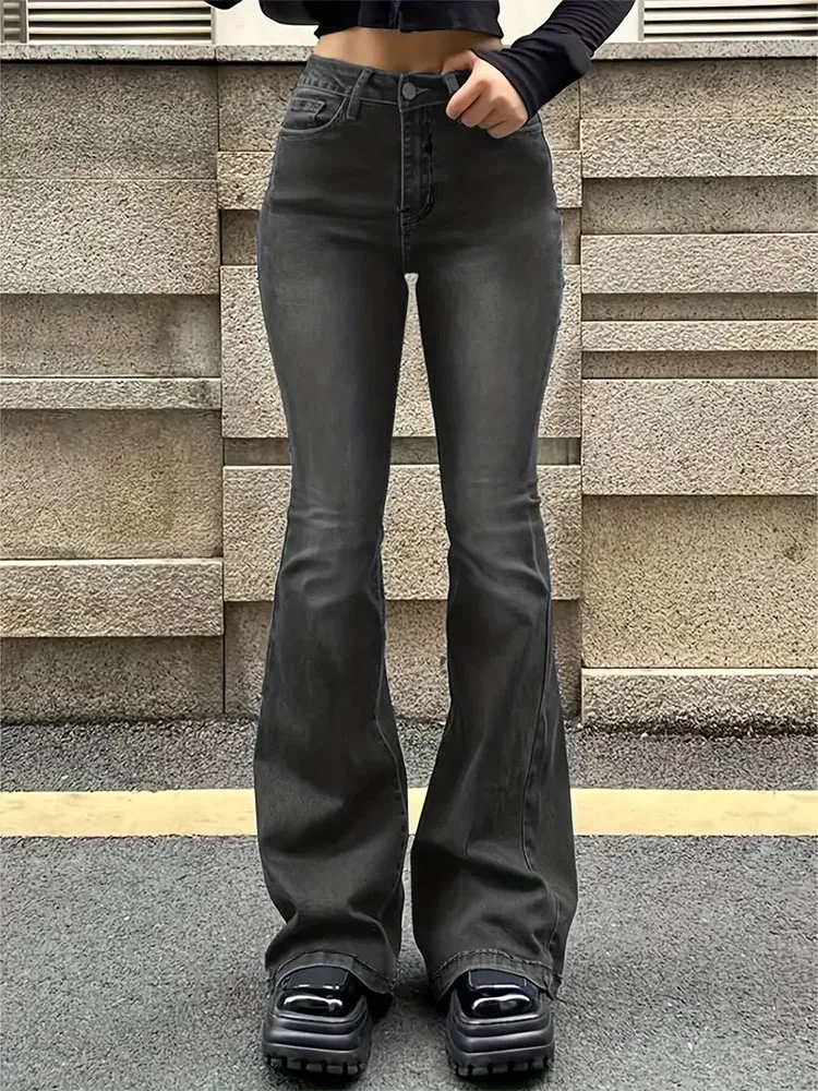 Women Flare Stretch Moustache Jeans Fashion Skinny Bell Bottom High Waist Gray Denim Pants Lady Classic Y2K Punk Long Trousers - Image 4