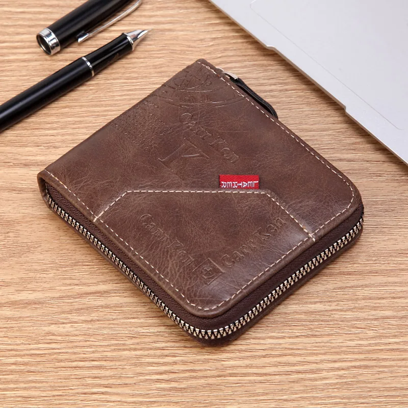 Men's PU Waxed Oil Leather Wallet Short Bifold Coin Purse with All-Around Zipper for Cash And Cards - Image 5