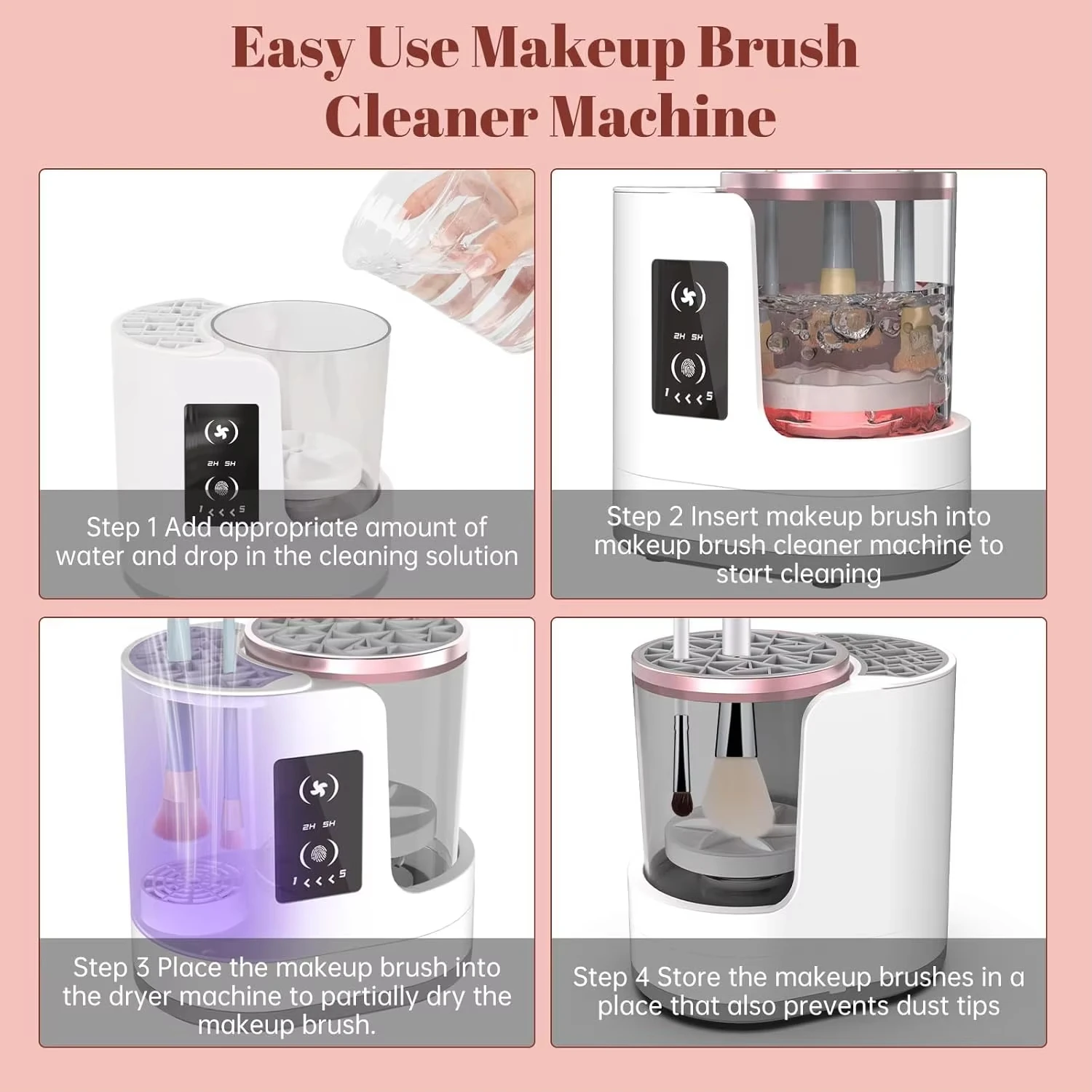 3 IN 1 Electric Makeup Brush Cleaner Machine With Makeup Brush Dryer-Holder-Portable Automatic USB Cosmetic Brushes Cleaner Tool - Image 5