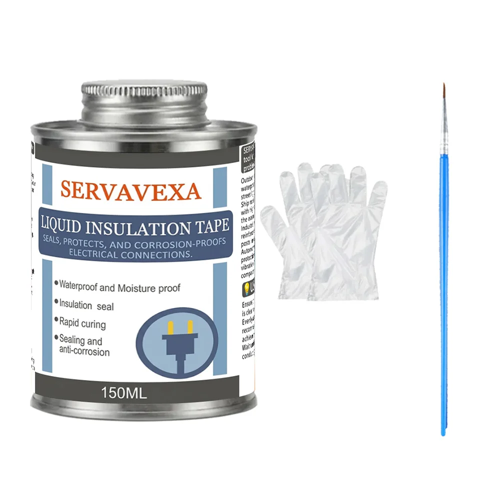 SERVAVEXA Liquid Electrical Tape Kit, Waterproof Insulation Sealant with Brush & Gloves, Rapid Curing for Outdoor Wiring - Image 8